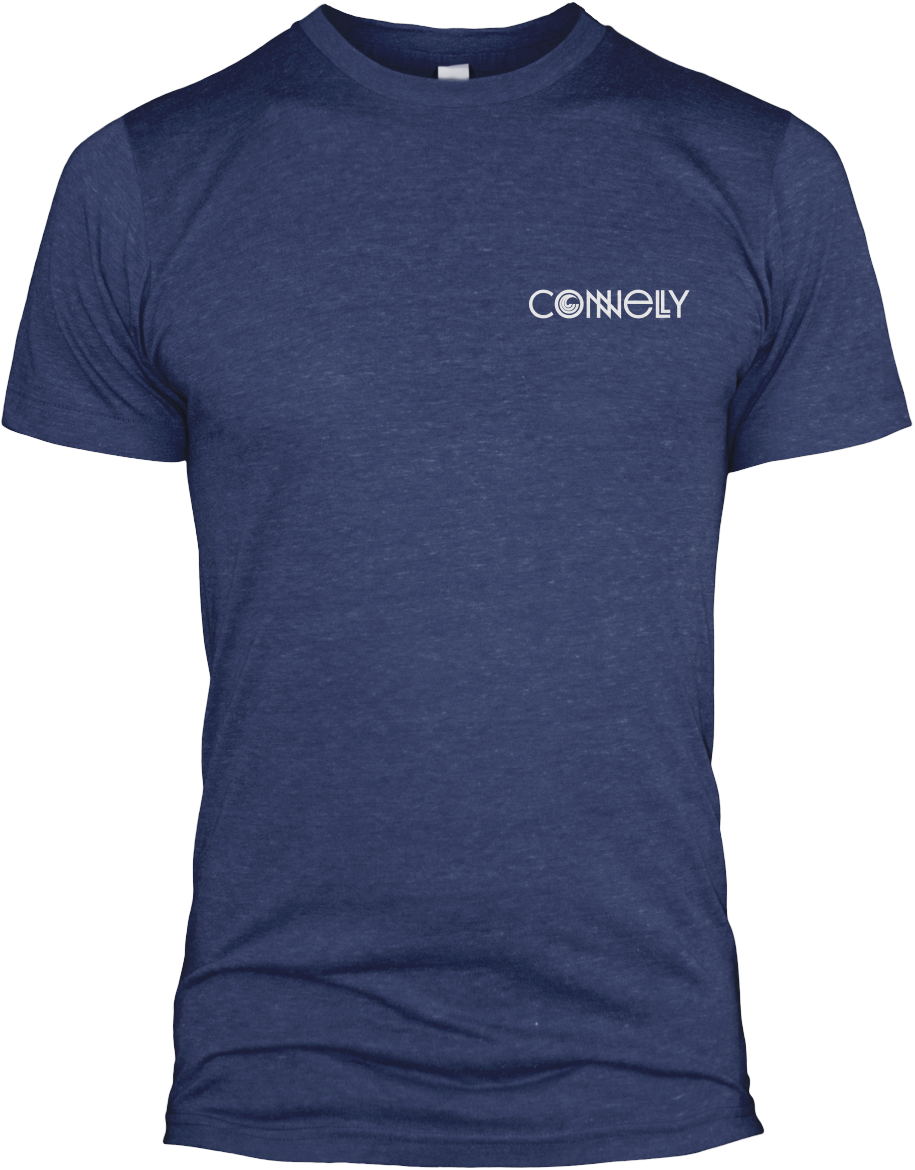 Front view of the MFG Tee in heathered navy blue, featuring a small white logo on the left chest.
