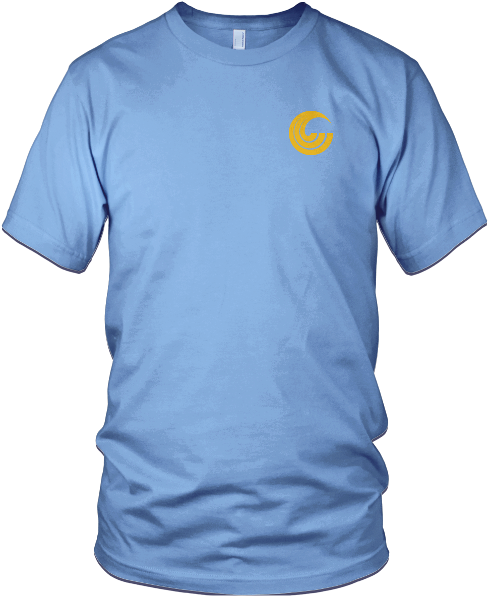 Front of Summer Tee in light blue with a yellow Connelly logo icon on the upper-right chest.