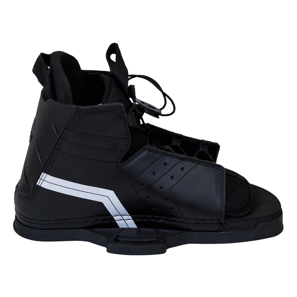 Inside view of the Hale wakeboard binding featuring supportive ankle padding and a durable baseplate.