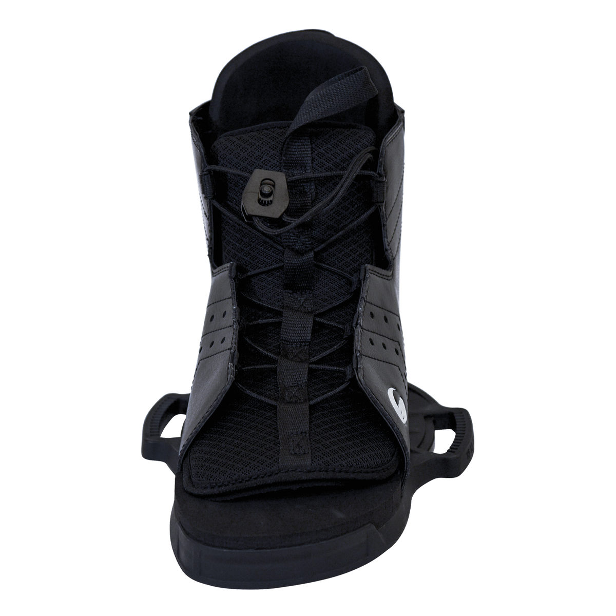 Front view of the Hale wakeboard binding with a lace-up closure and reinforced toe area for a snug fit.