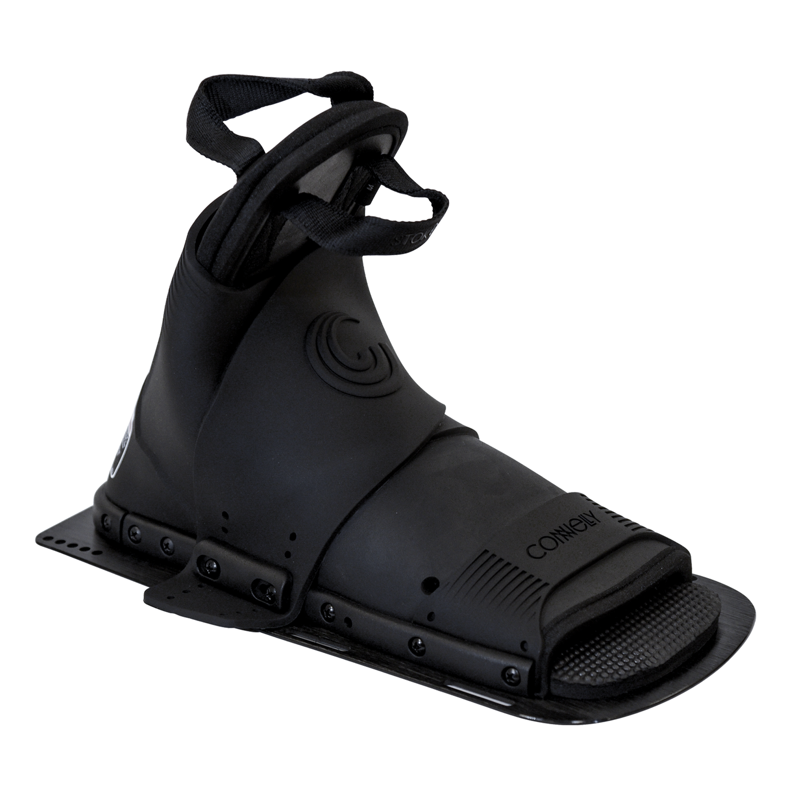 Angled view of the Stoker Front binding, highlighting its ergonomic design, lace closure, and durable construction.