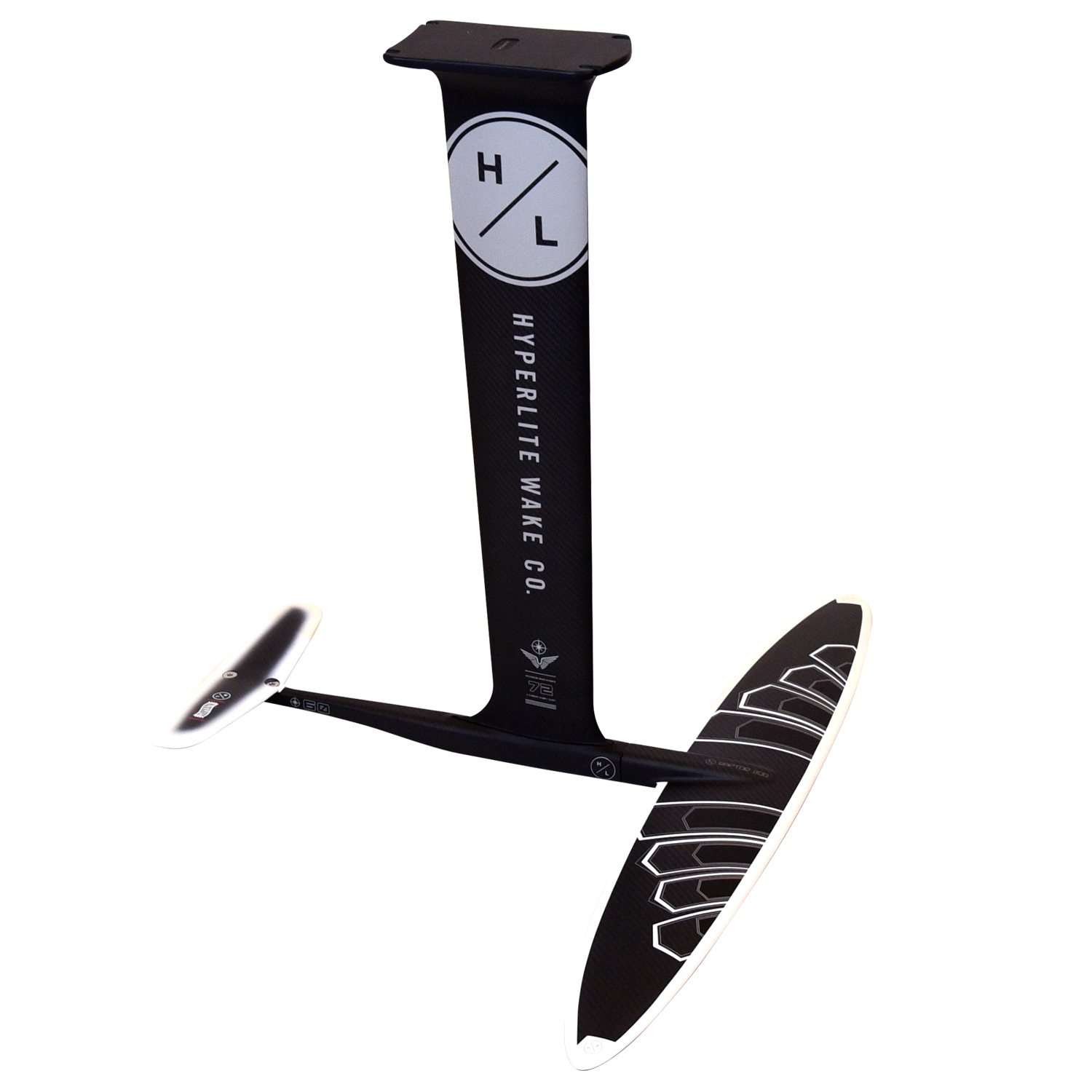 Raptor 1100 black and white carbon foil with Hyperlite Wake Co. branding.