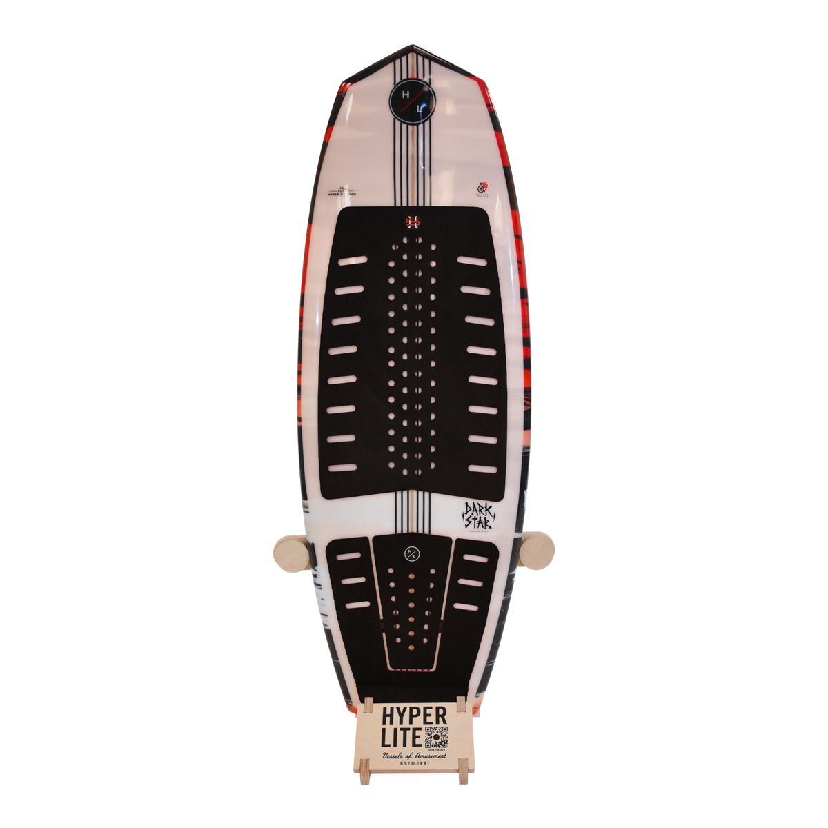 Hyperlite Wake& Surf Stand with black traction pad, white and red accents.