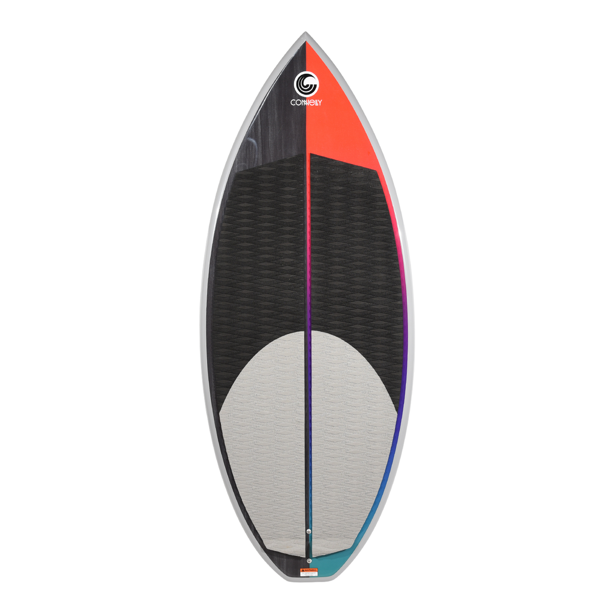 Top view of Benz wakesurf board showing black and gray traction pads with red tip accent.