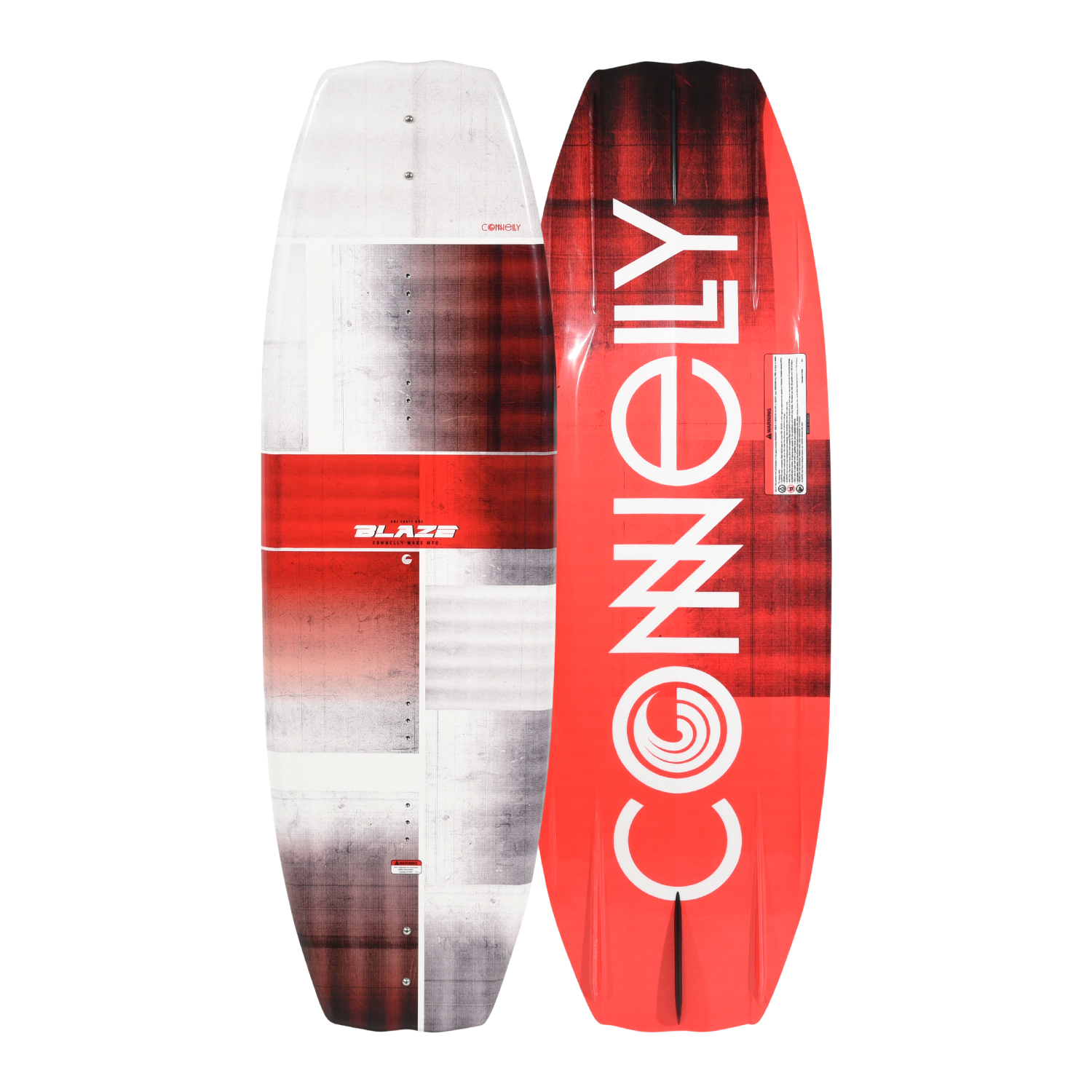 Front and back views of the Blaze wakeboard with block pattern and bold logo design.