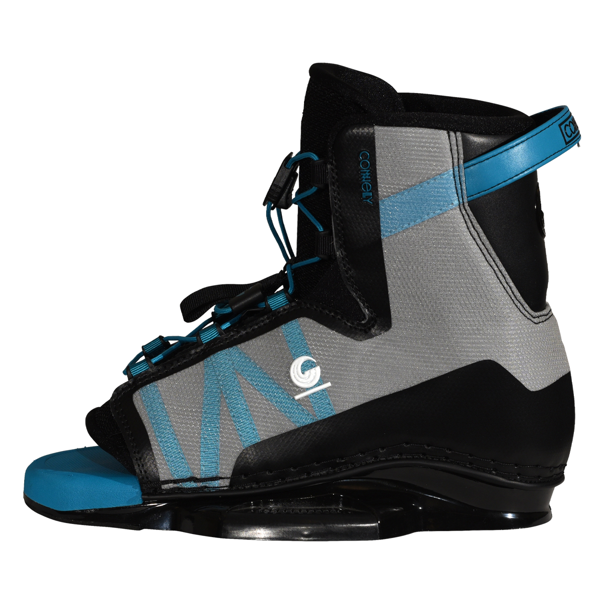 Opposite side view of Empire binding showing angled blue stripe and toe opening.