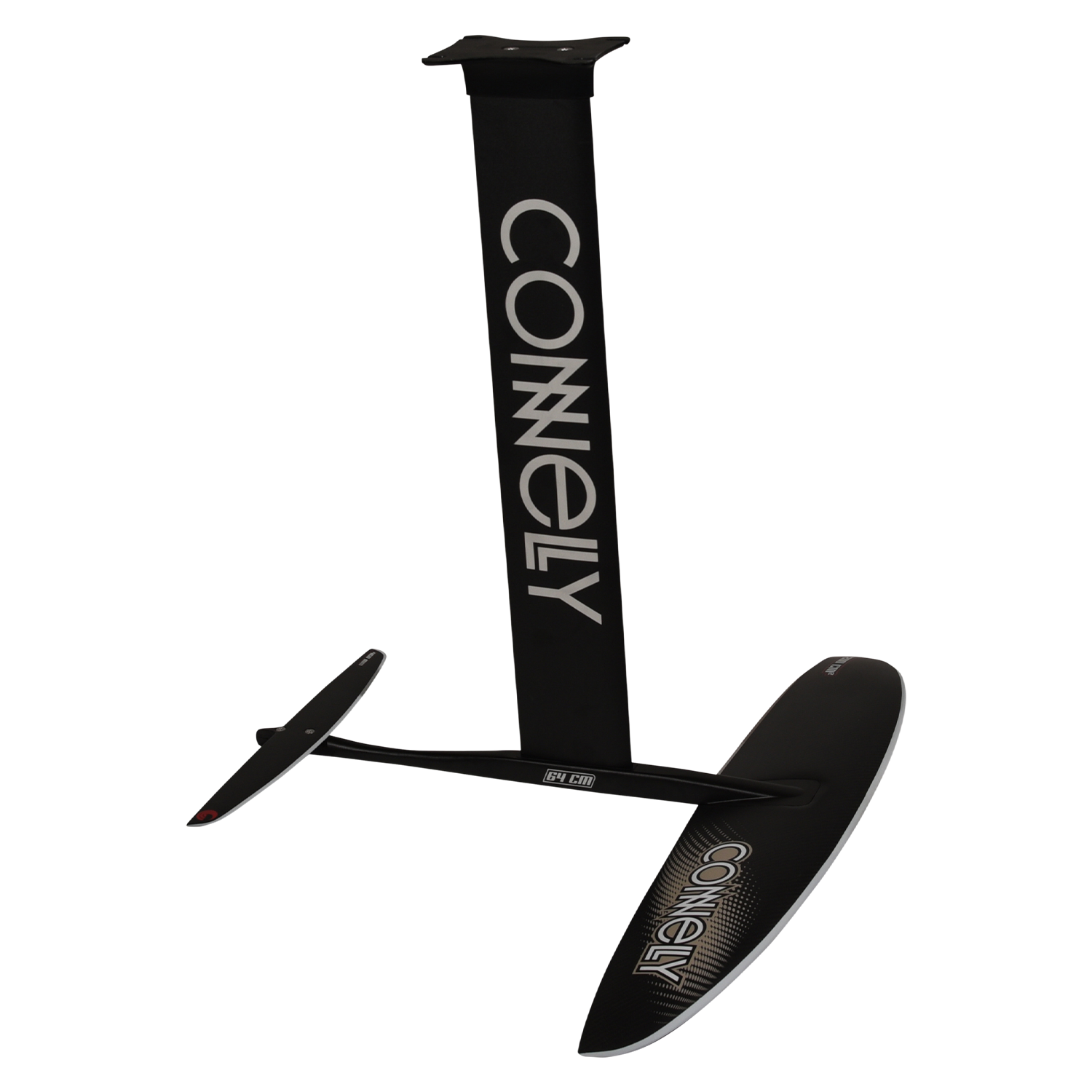 Angled view of black foil assembly with large front and rear wings and Connelly branding on mast.