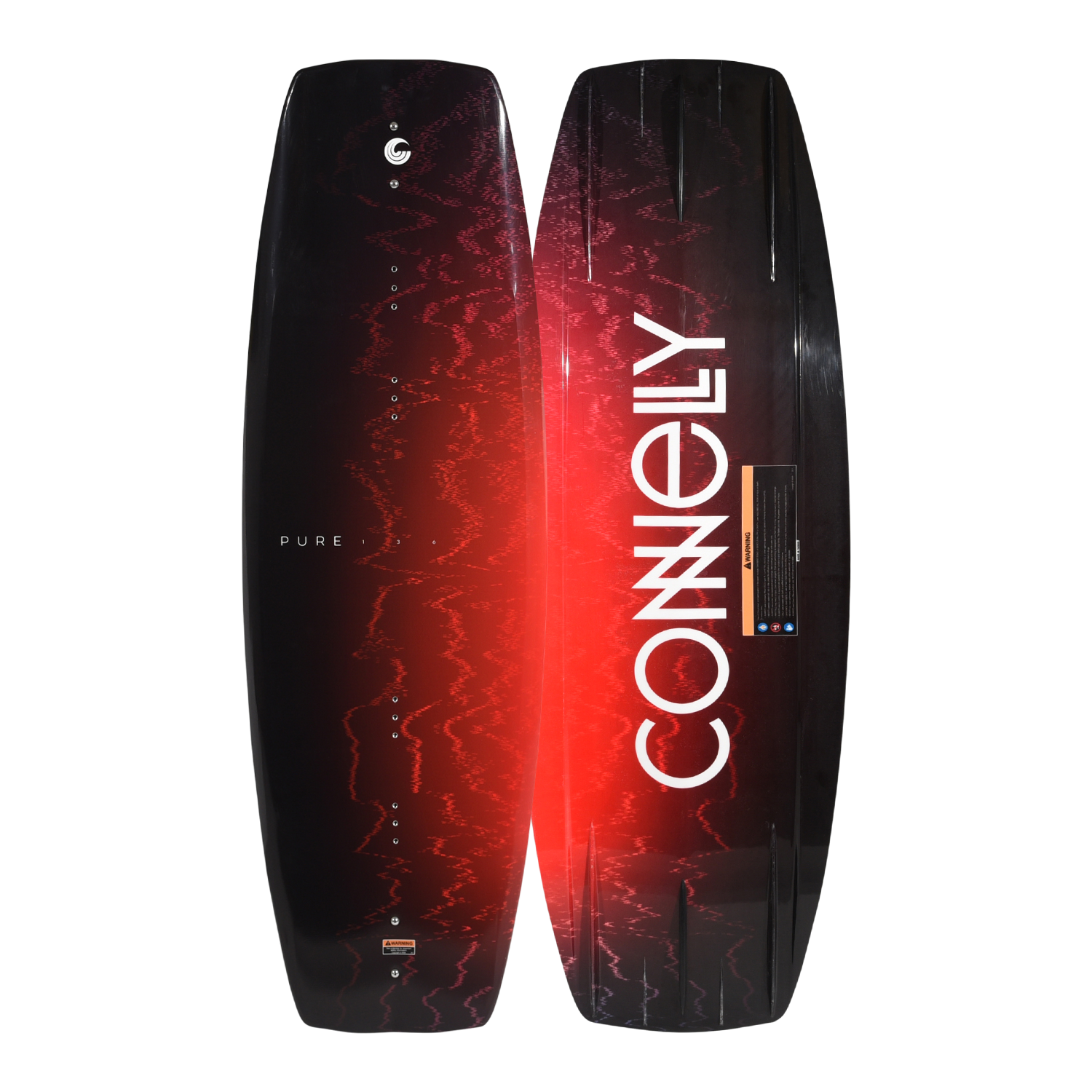 Front and back views of the Pure wakeboard with red gradient and bold white logo.