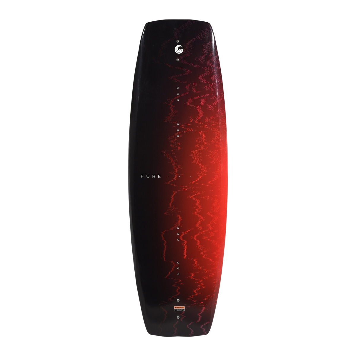 Top view of the Pure wakeboard with black and red gradient design and small logo graphic.