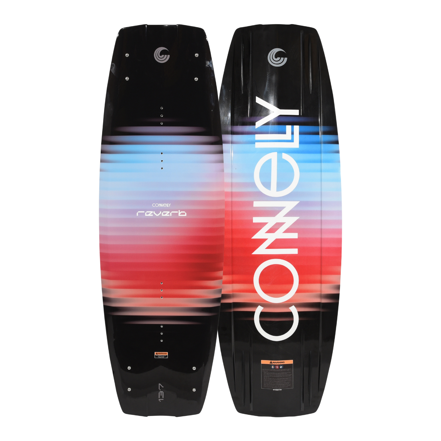 Front and back views of the Reverb wakeboard with gradient design and logo graphics.