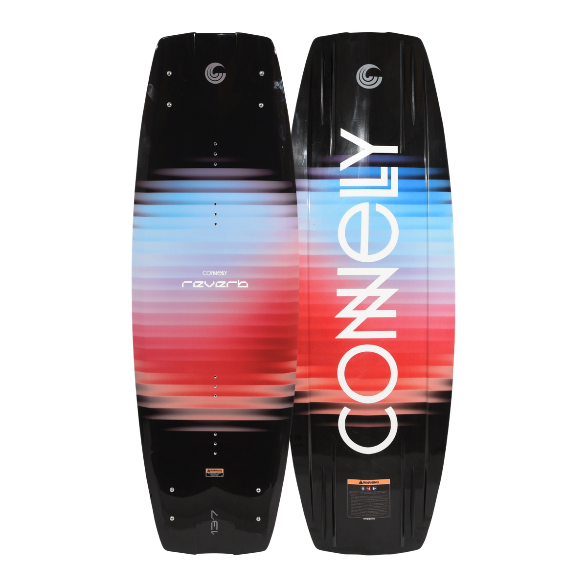 Front and back views of the Reverb wakeboard with gradient design and logo graphics.