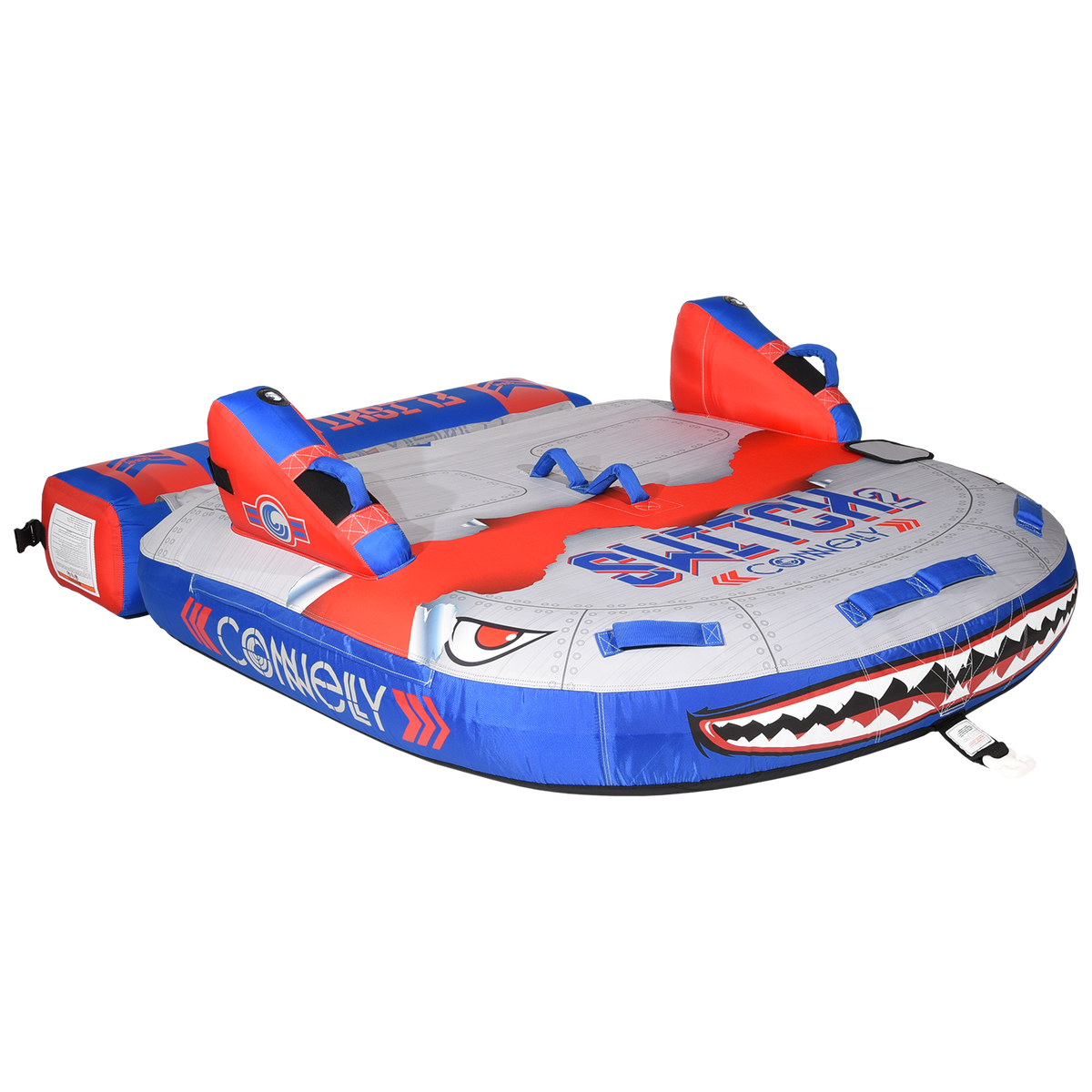 Side angled view of Switch 2 tube showing dual seating and bold shark design.