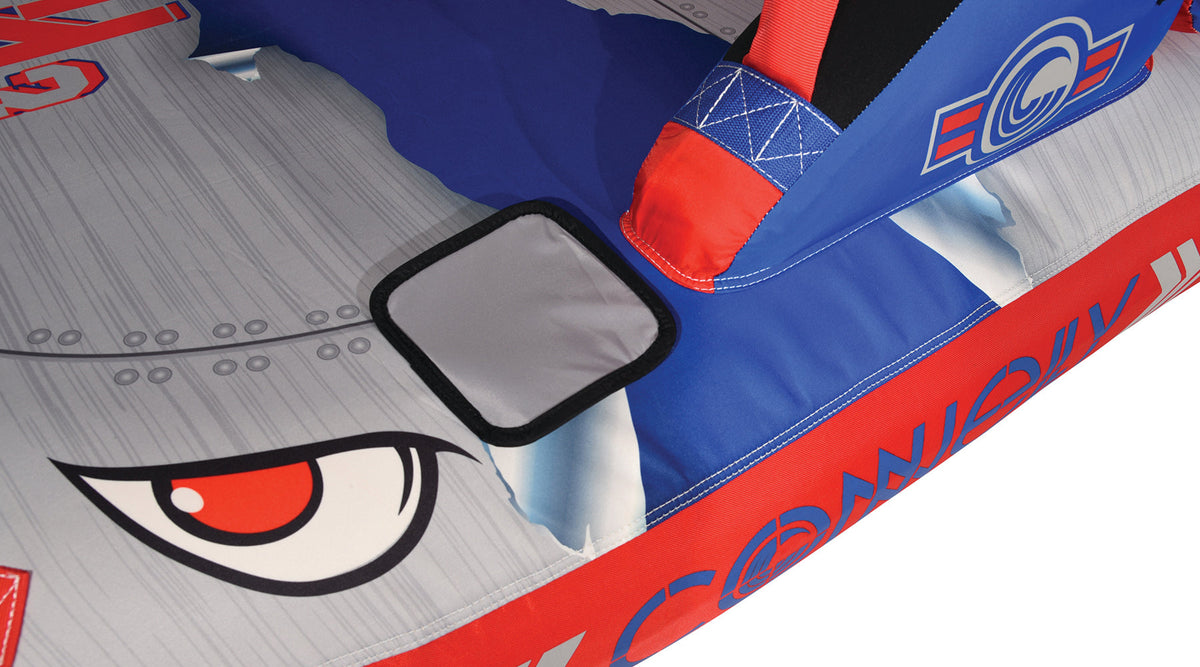 Close-up of Switch 3 surface showing eye graphic and stitched details.