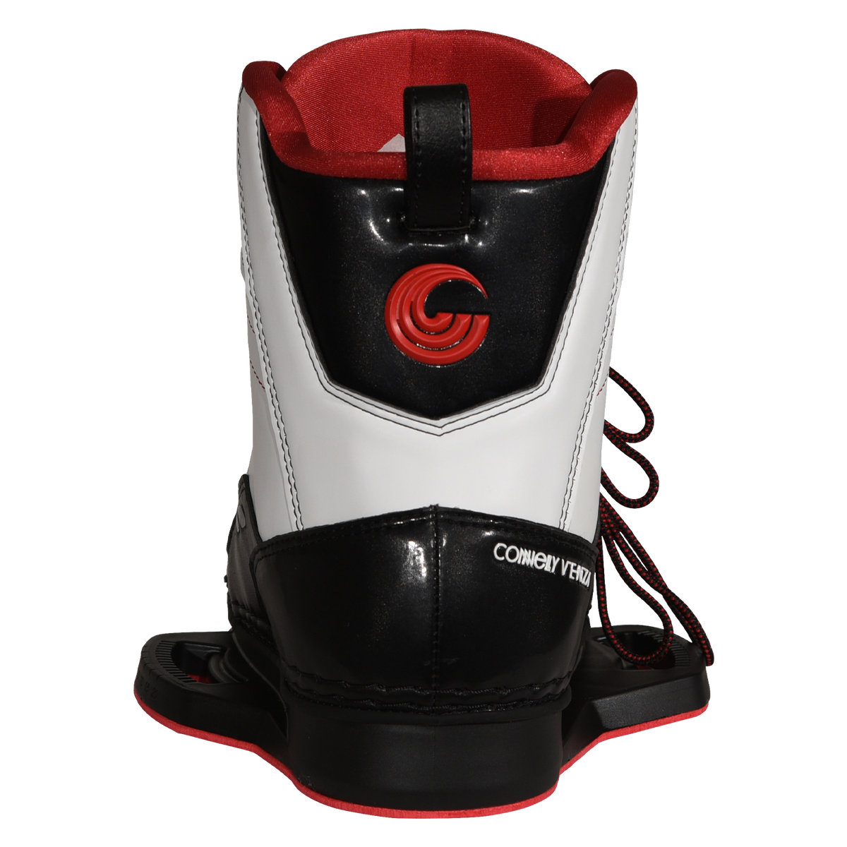 Rear view of Venza binding with red Connelly logo and black heel.