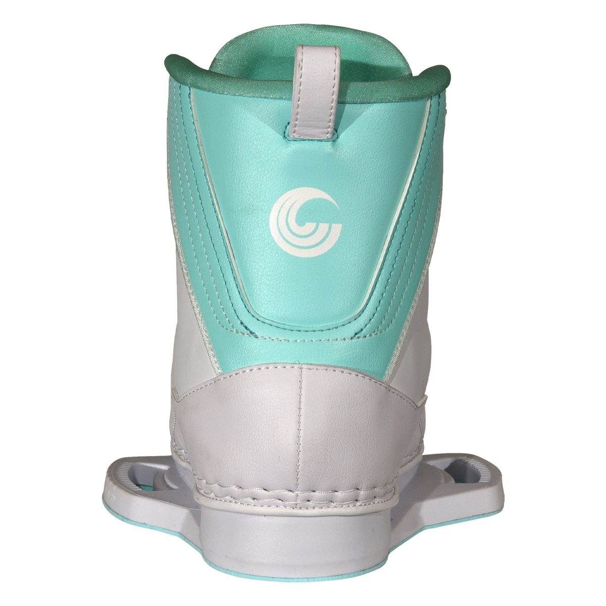 Rear view of Women's Optima binding with teal panel and white Connelly logo.