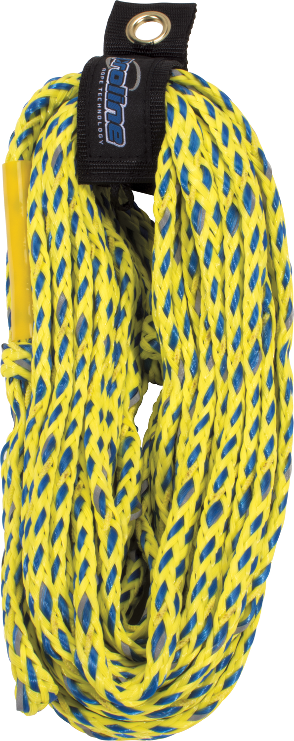 2-rider safety tube rope in yellow and blue braided design with black strap holder.