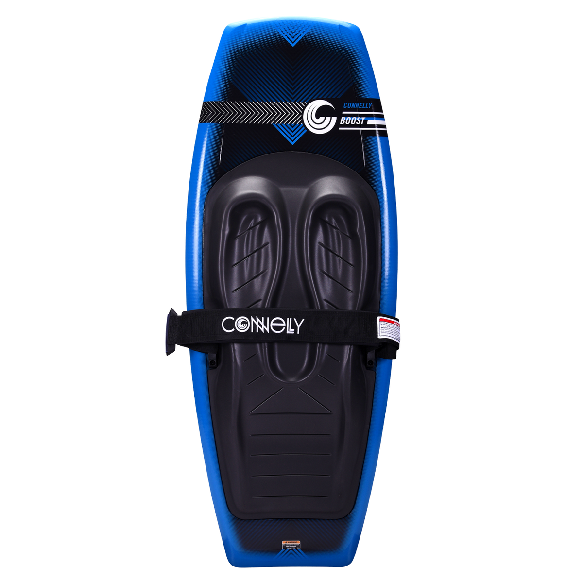 Boost kneeboard with a blue and black design, featuring molded knee pads and a padded strap for comfort and control.