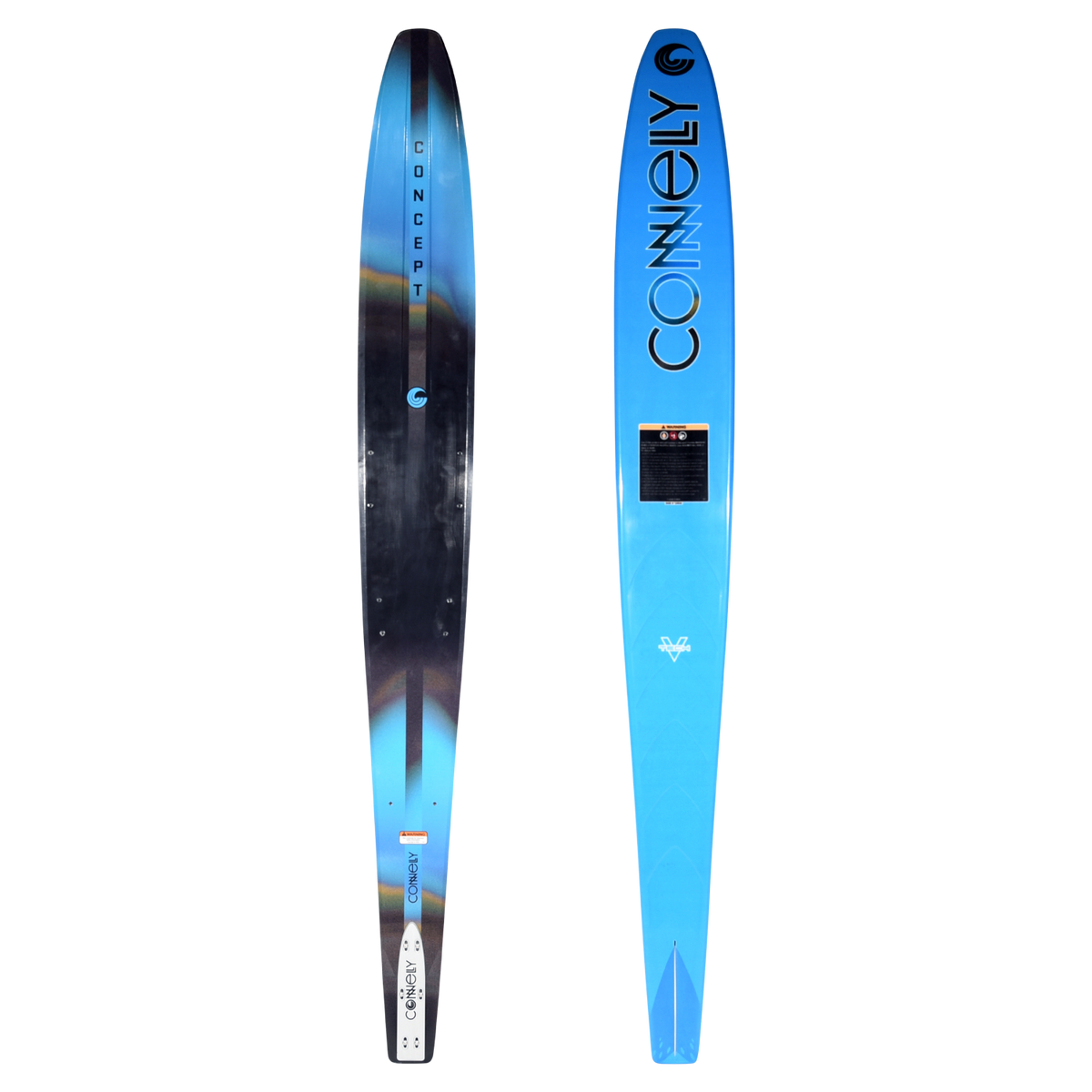 Top and base view of Concept water ski in black and blue gradient design.
