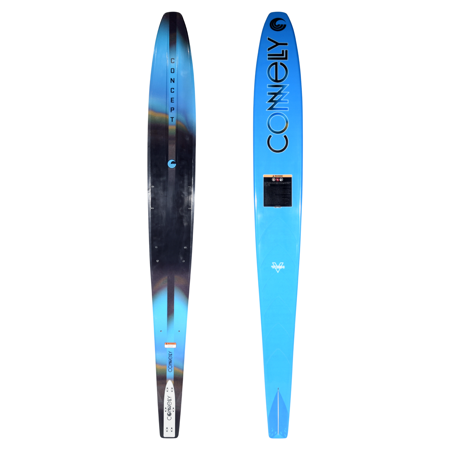 Top and base view of Concept water ski in black and blue gradient design.