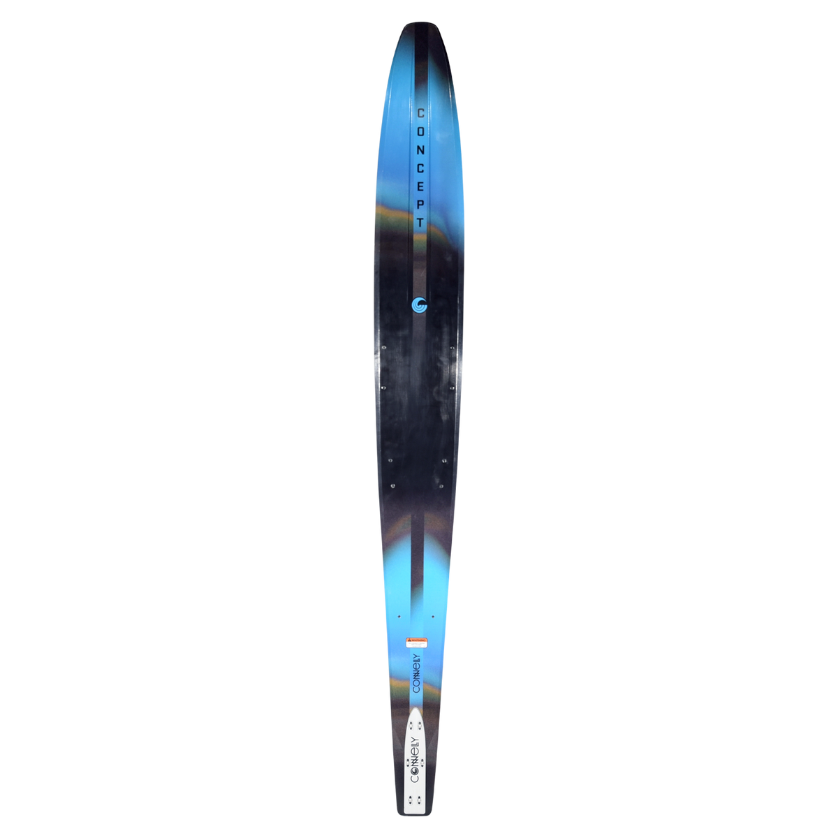 Top view of Concept water ski with black center stripe and blue edges.