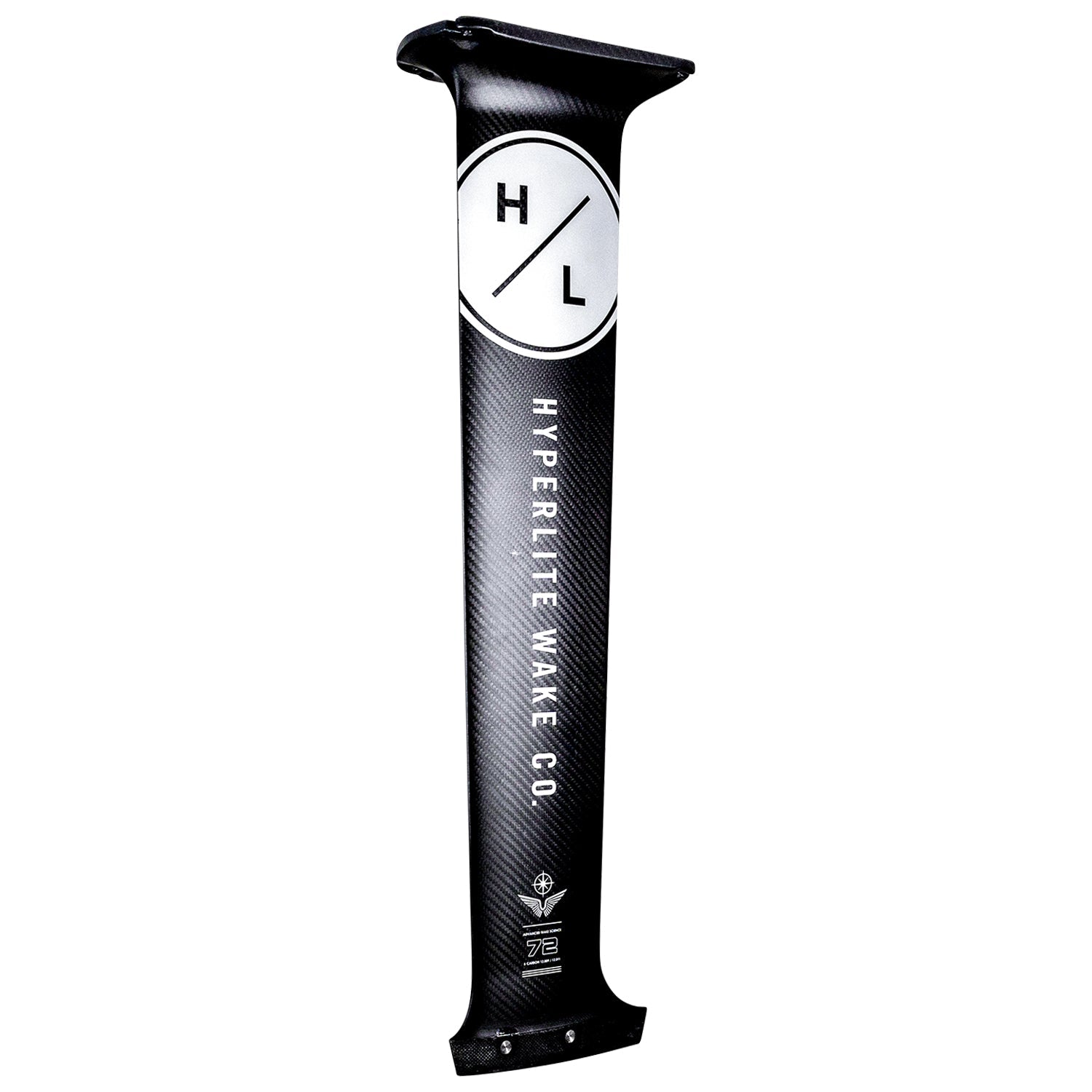 Black Carbon 72 Foil Mast; HL logo, Hyperlite Wake Co text; for responsive riding.