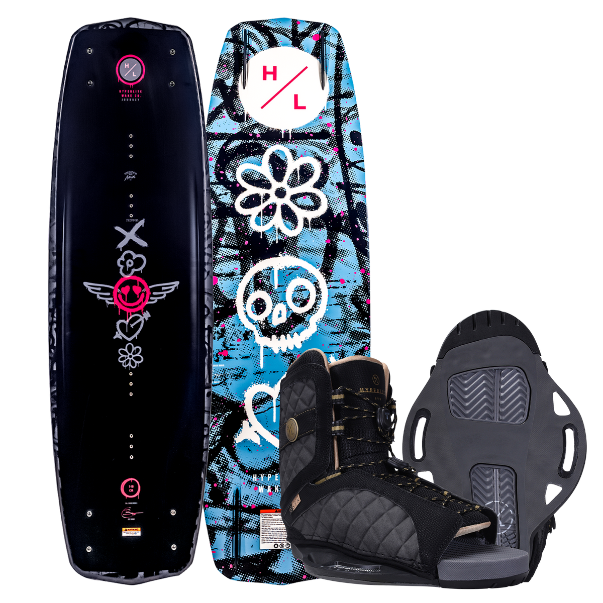 Journey w/Syn Bindings with skull and flower design, black graphics, and bindings.