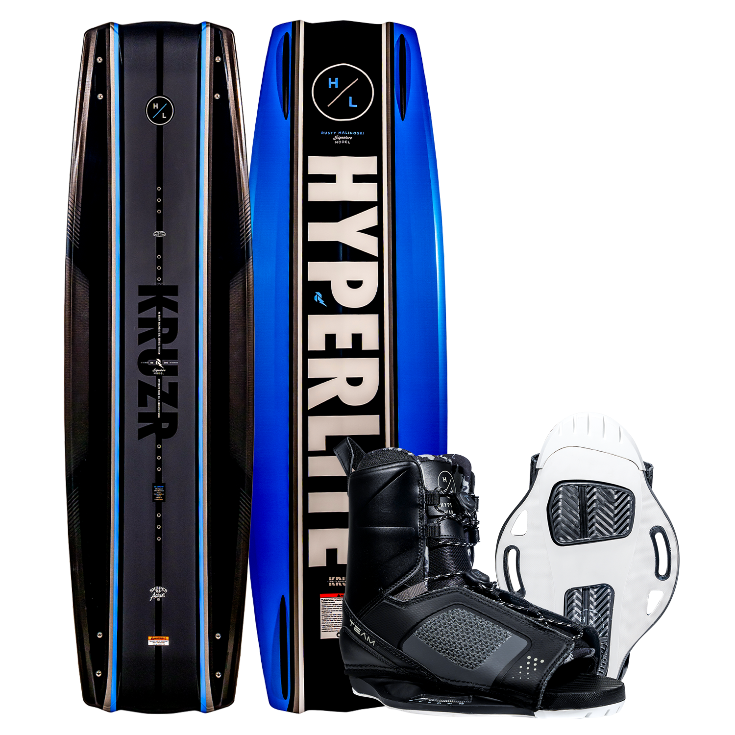 Kruzr w/Team OT Bindings features Hyperlite text in blue and black.