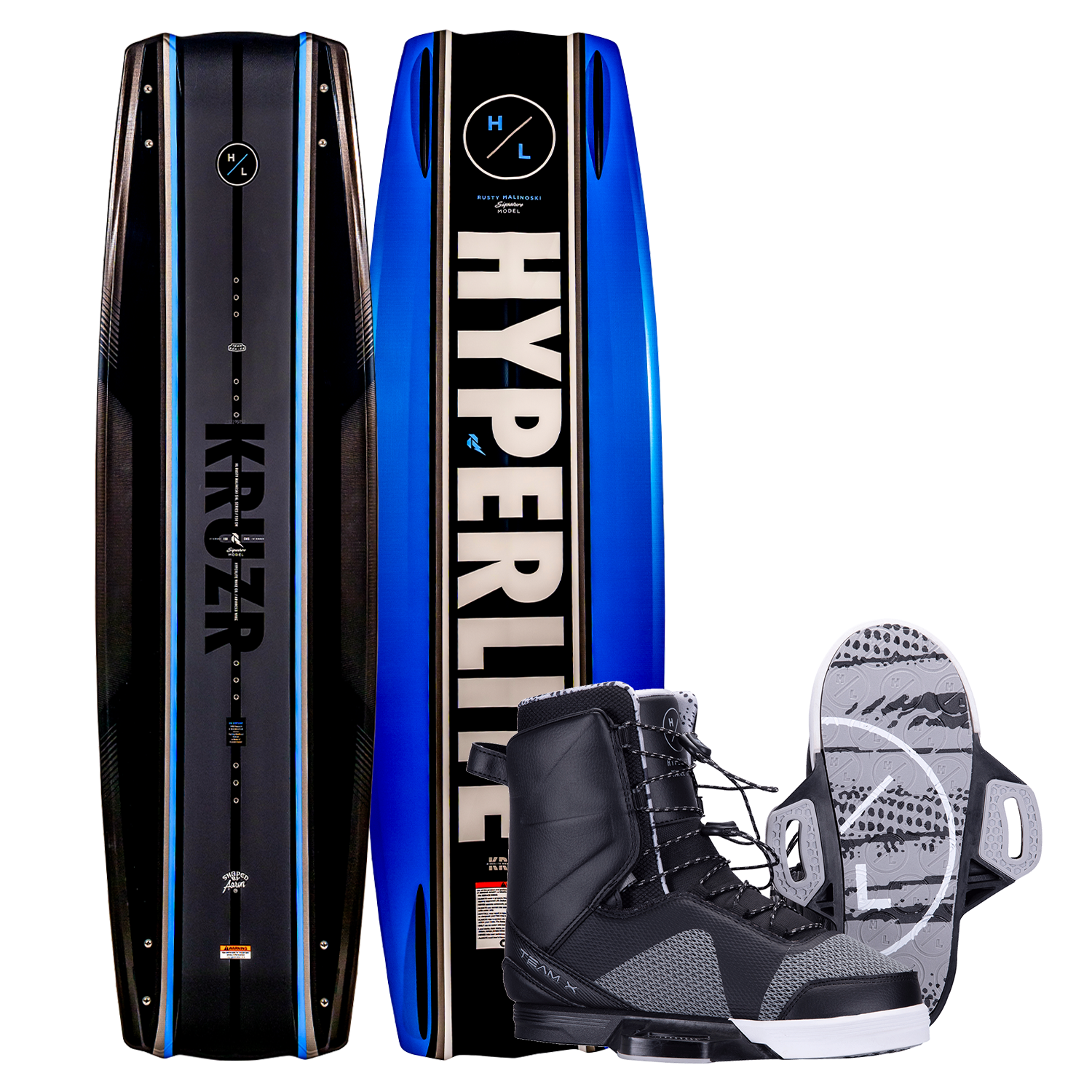 Kruzr w/Team X Binding, black-blue design featuring Hyperlite text.