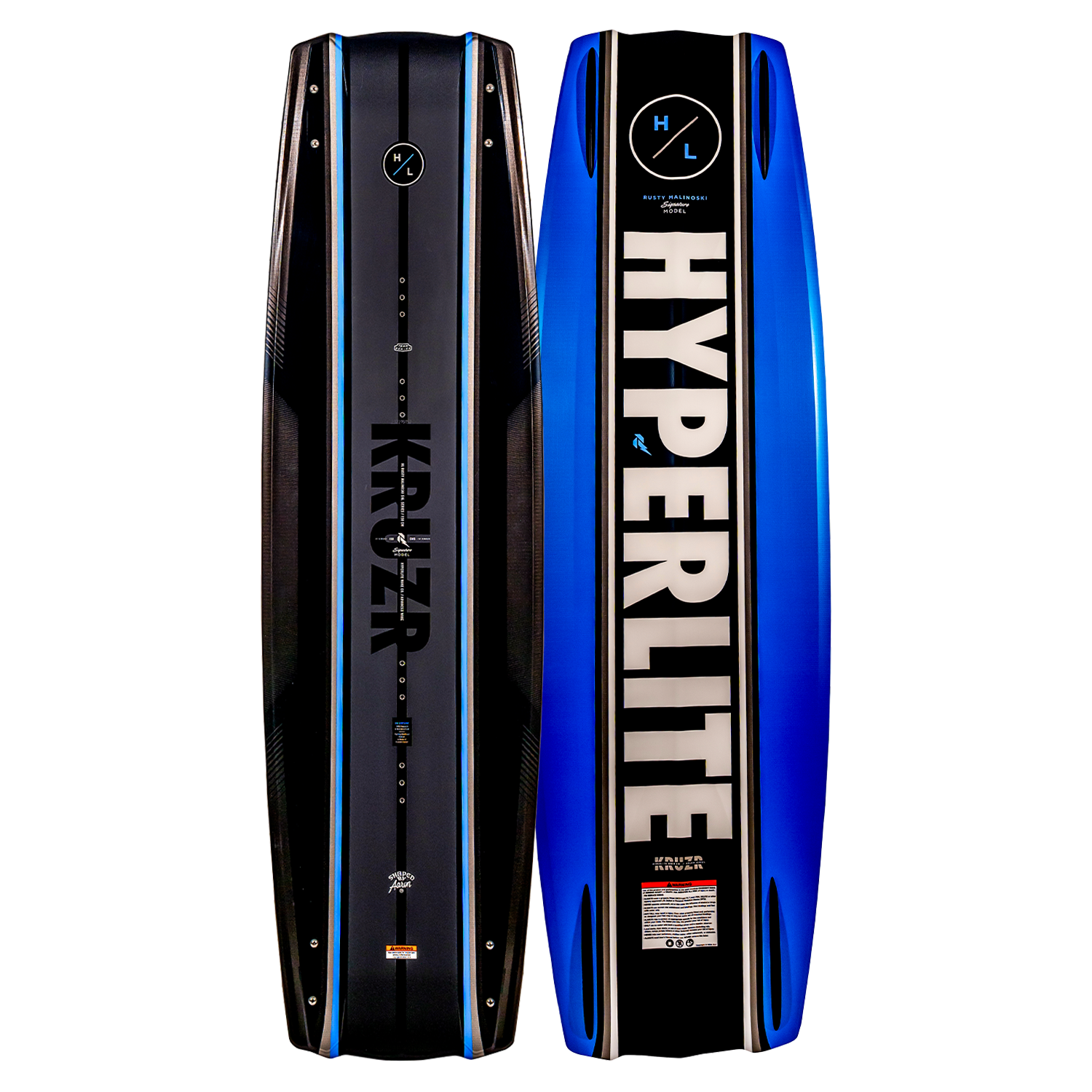 Top and base of KRUZR w/Team OT Bindings, black/blue edges, bold white branding.