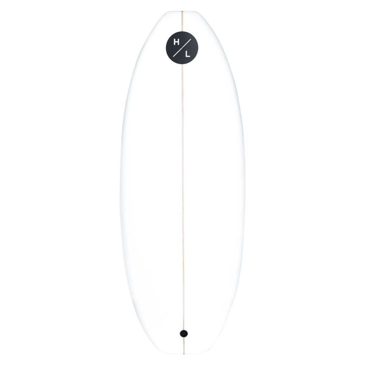 Minimalist Lobo wakeboard with twin fin, white with small black logo on top.