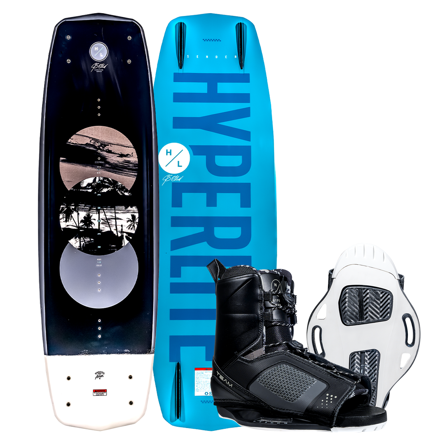 Sender w/Team OT Bindings, 3-stage rocker, palm tree graphics.