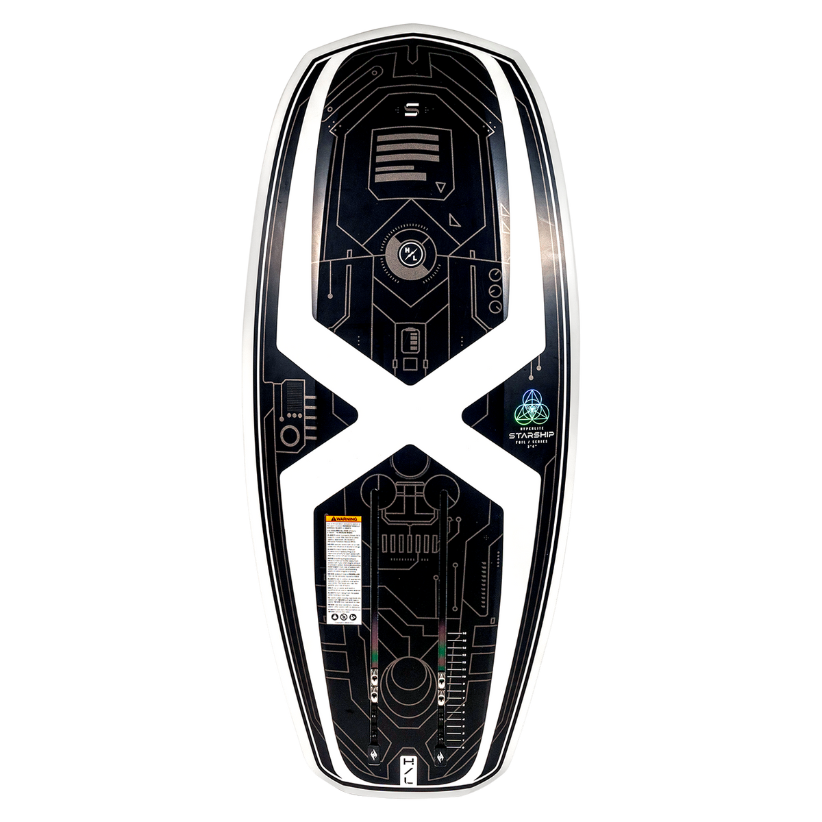 Starship 3.4 hoverboard with white stripes and a futuristic design on top.
