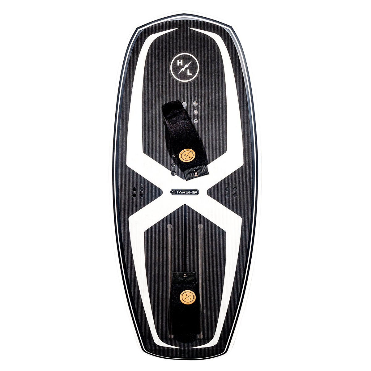 Black and white Starship 3.4 with straps, perfect for wake foilers.