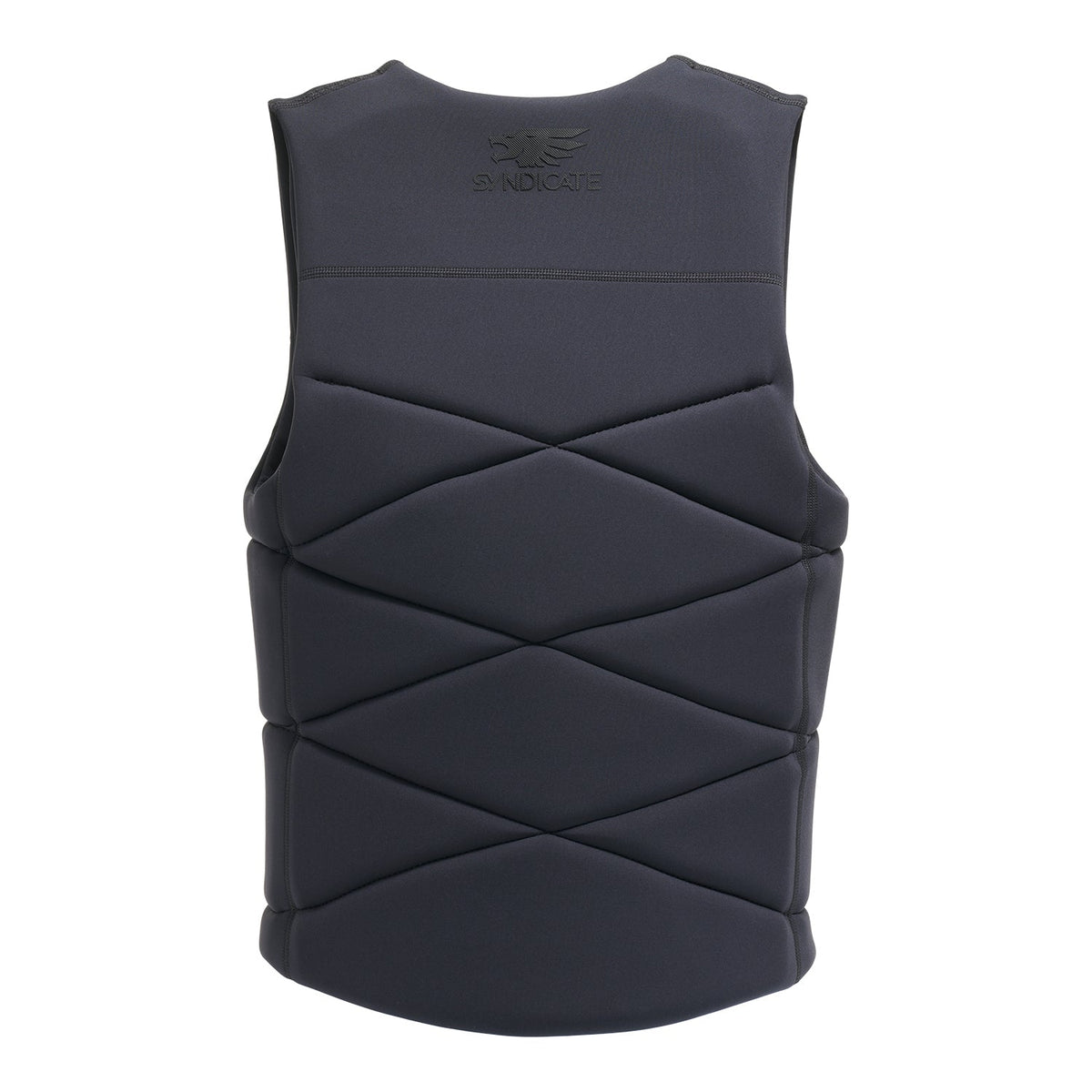 Back view of Syndicate Zero Vest in black showing quilted diamond panel design.