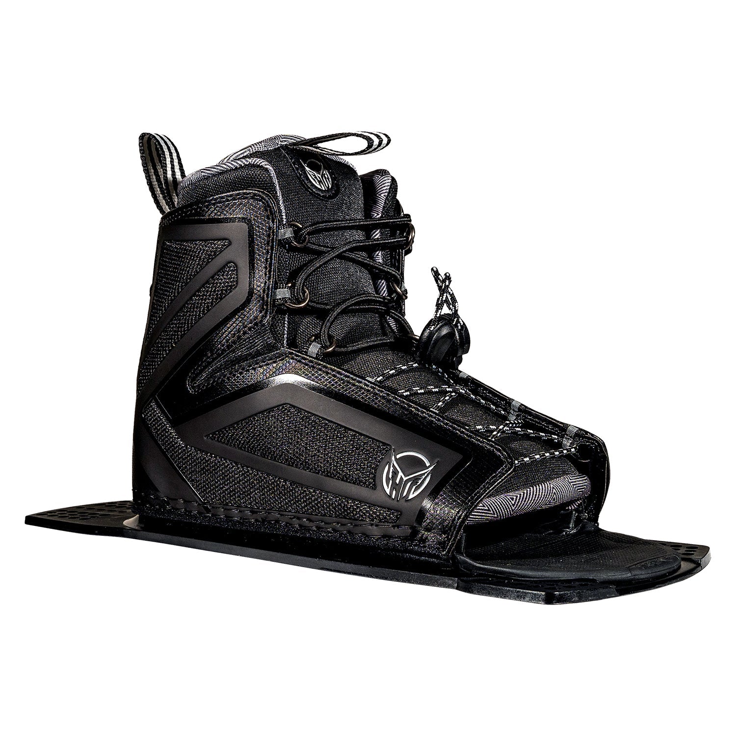 Angled view of the black Stance 110 Rear boot with reinforced panels, lace-up closure, and HO Sports logo on the side.