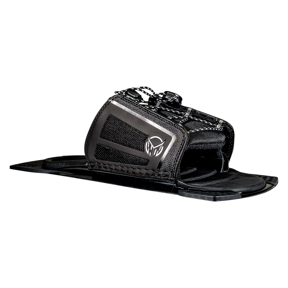 Angled view of Stance 110 ARTP in black highlighting the open-toe design, reinforced stitching, and adjustable laces.