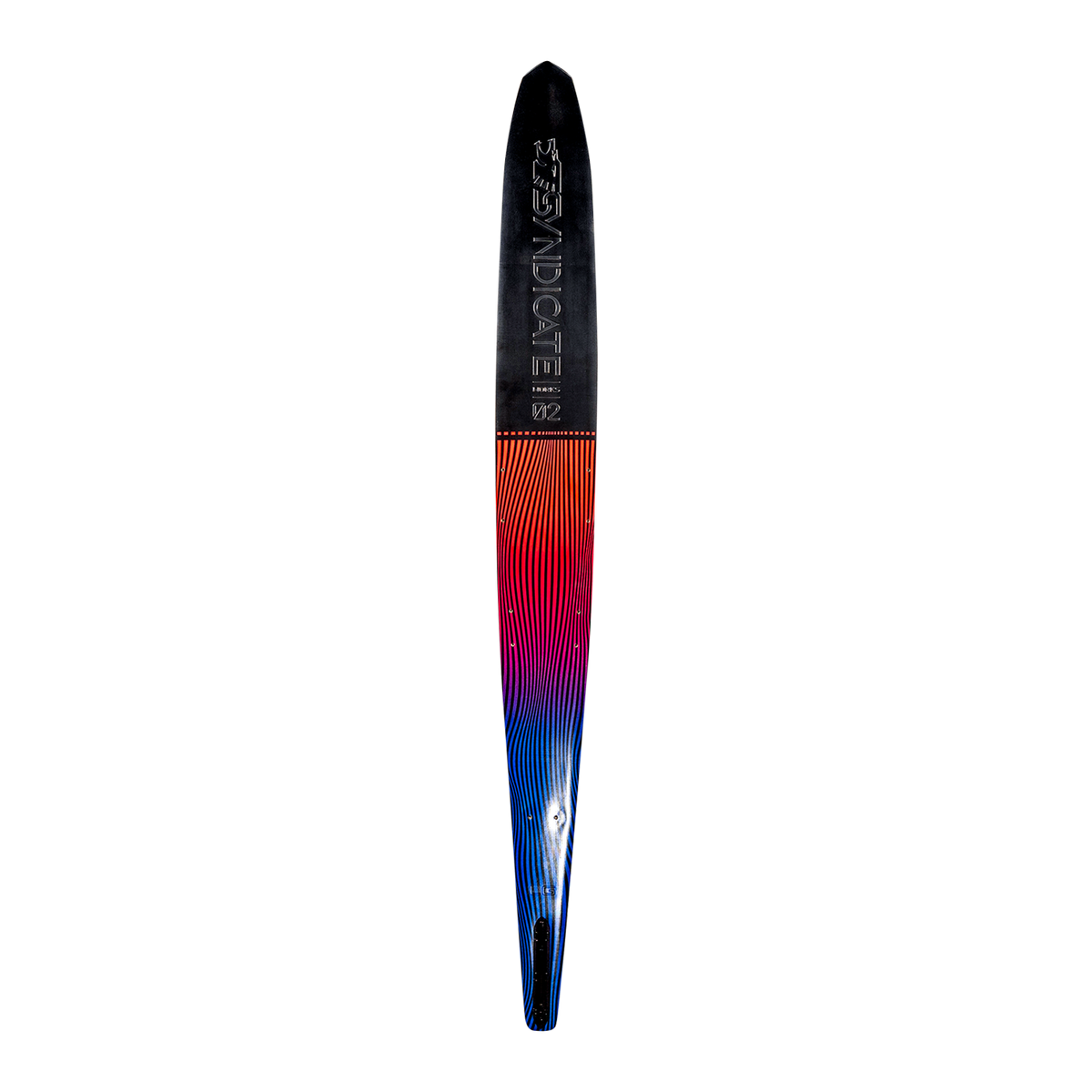 Top view of Syndicate Works 02, featuring a black surface with a red-to-blue gradient pattern and embossed Syndicate logo.