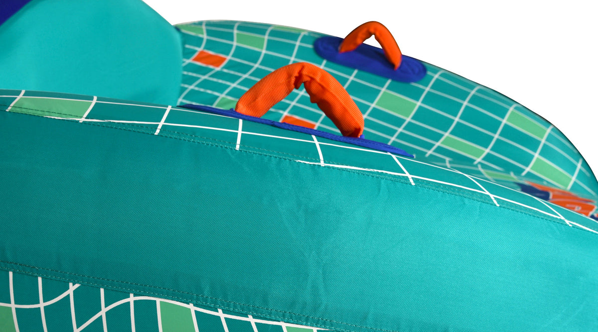 Close-up side view of Laguna 2 Tube with orange padded grab handle.
