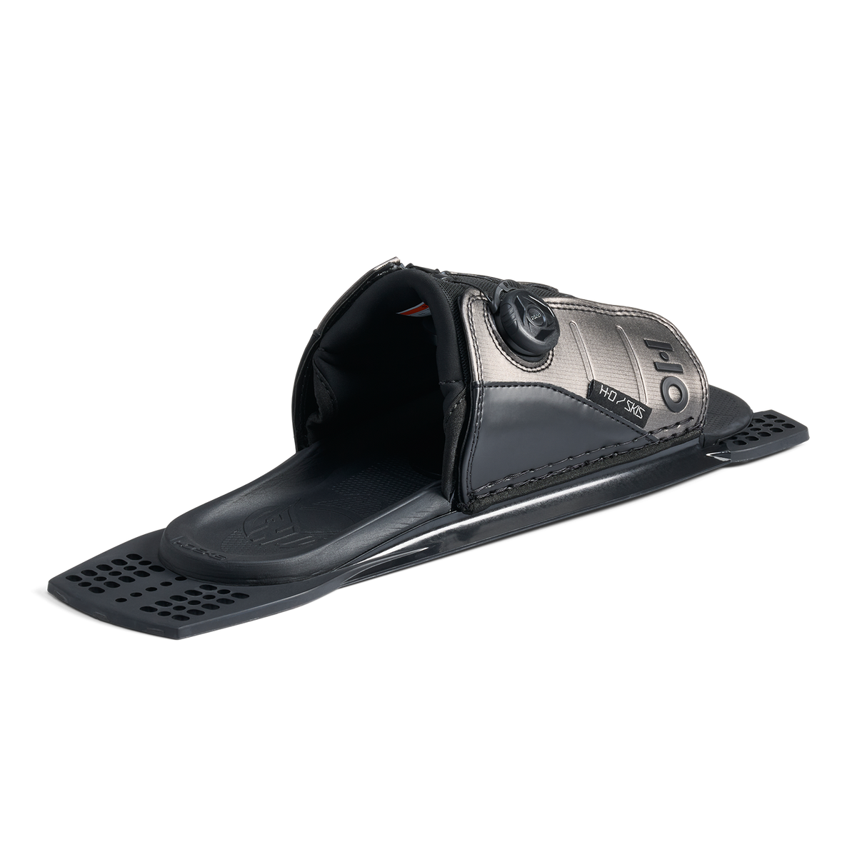 Rear angled view of Stance ATOP Adjustable Rear Toe Plate in black and gray with ATOP dial.