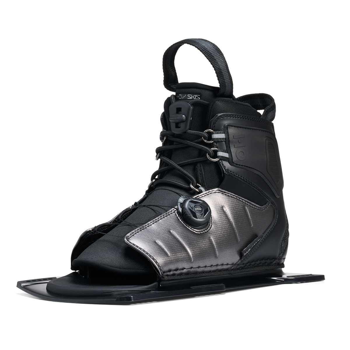 Angled view of Stance ATOP Front Boot in black and gray showing reinforced panels and padded fit.