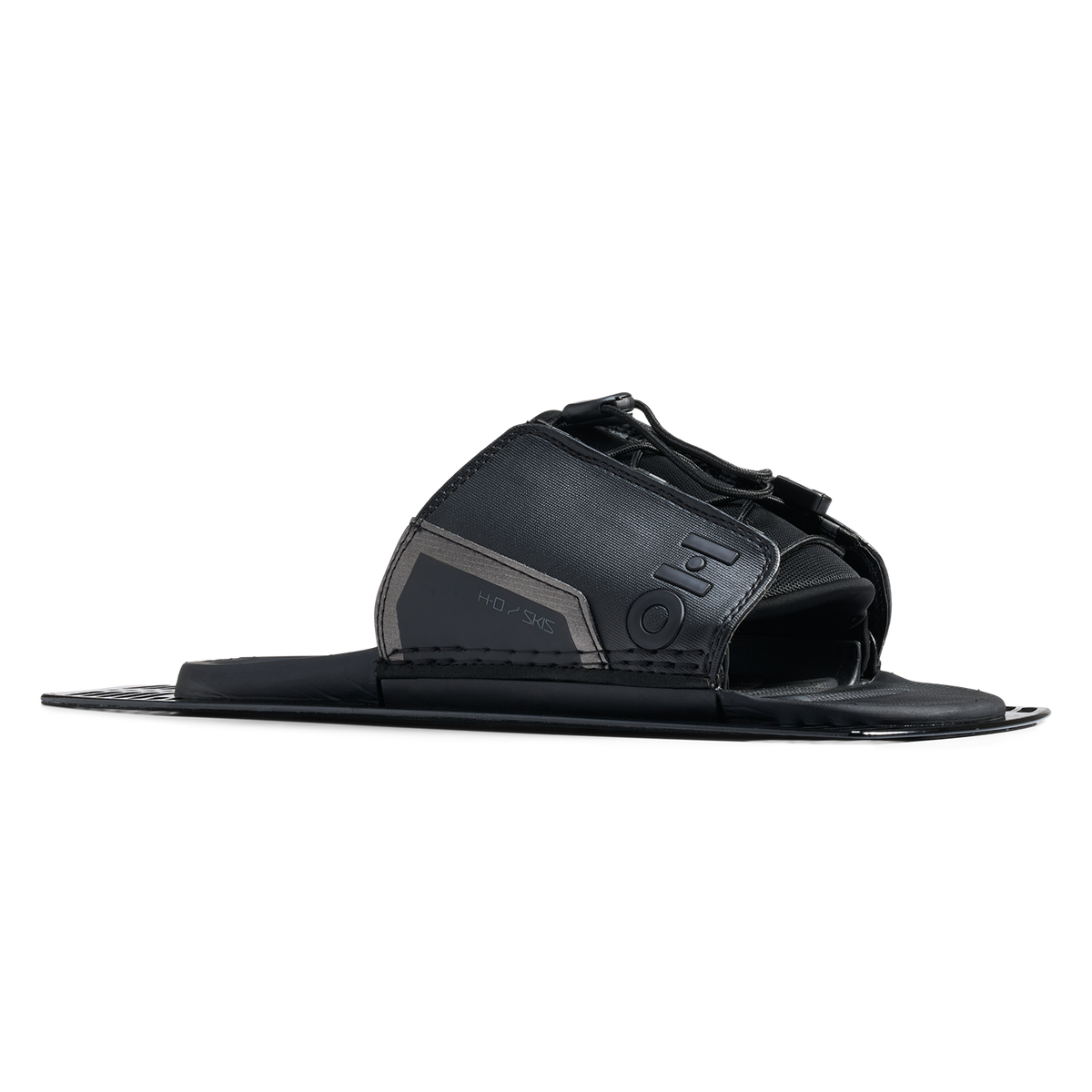 Opposite side view of Stance Aluminum Adjustable Rear Toe Plate in black with stitched side panel.