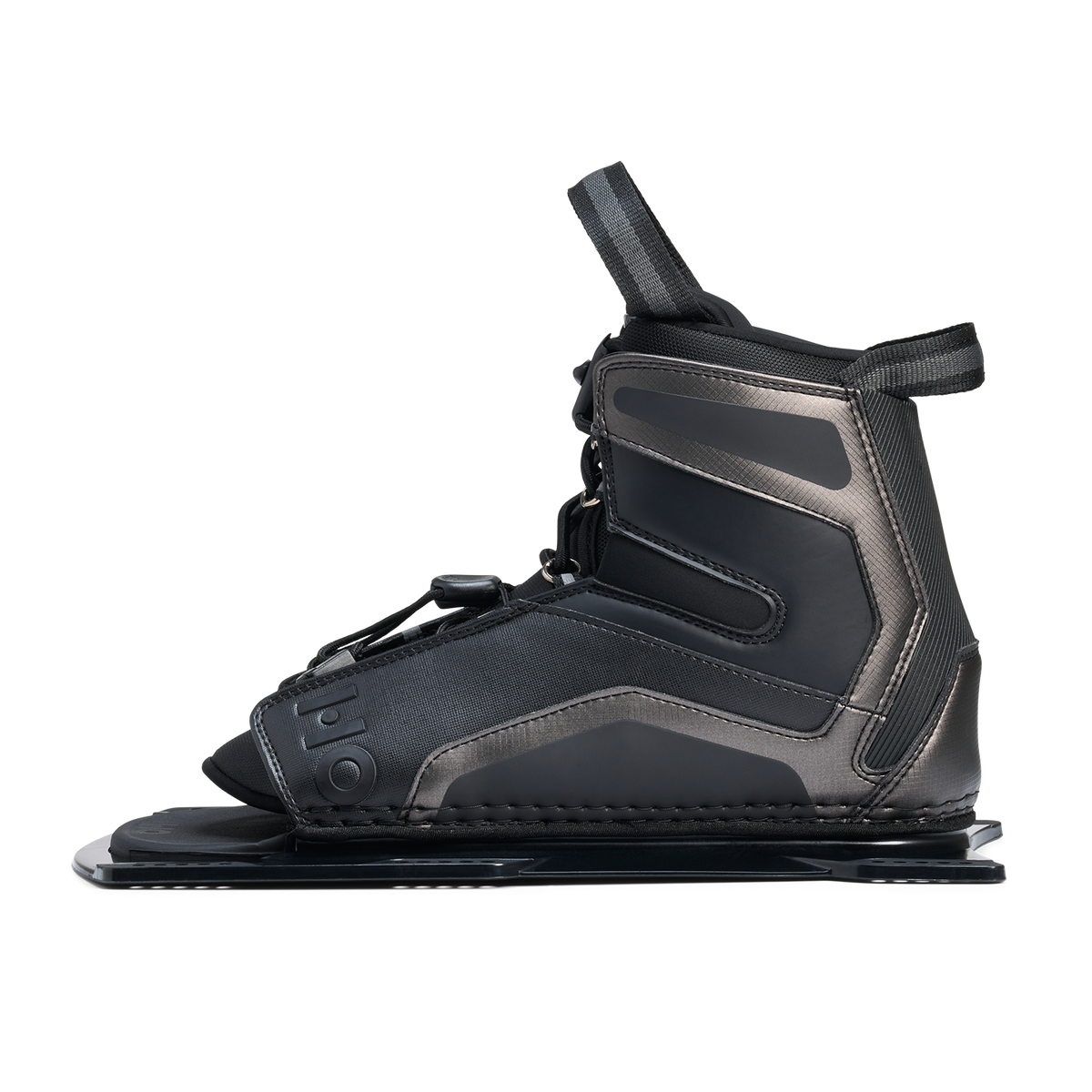 Opposite side view of Stance UltraLite Front Boot in black with stitched panels and pull loop.