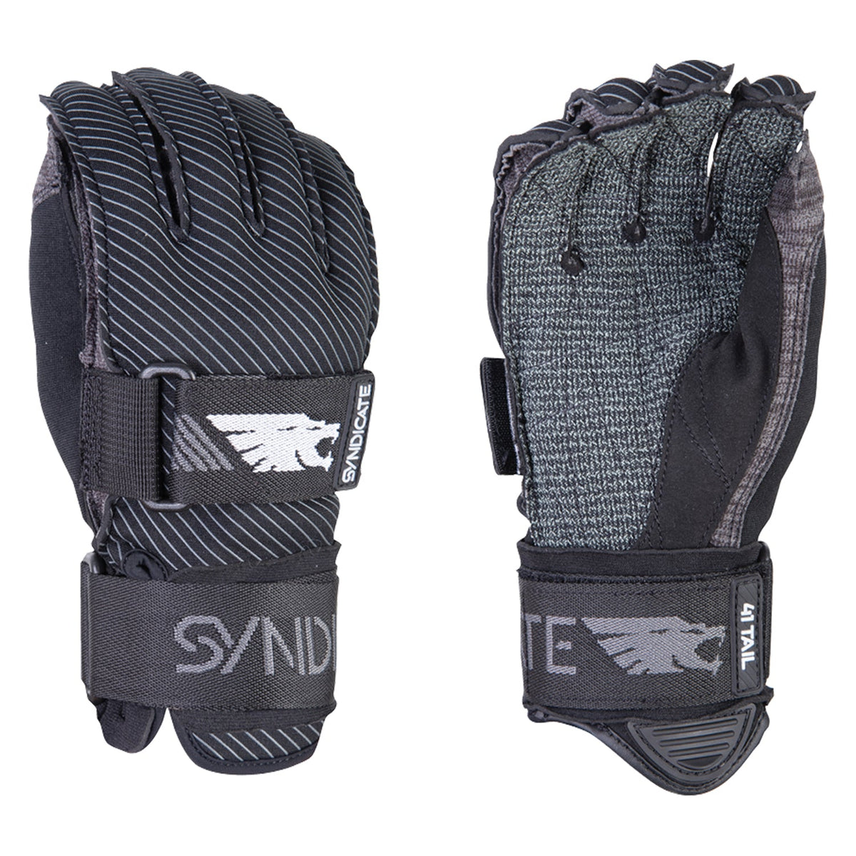 Front and back view of the 41 Tail Inside Out in black and gray with Syndicate logo on straps.