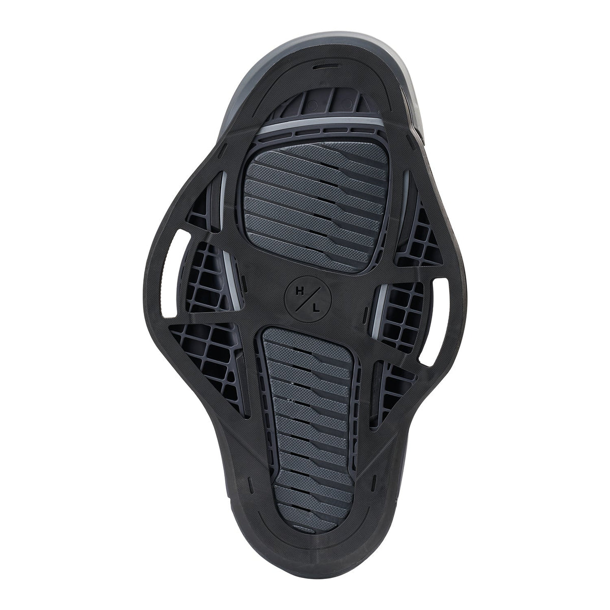 Bottom view of the ARC Binding showing black frame and textured gray traction zones.