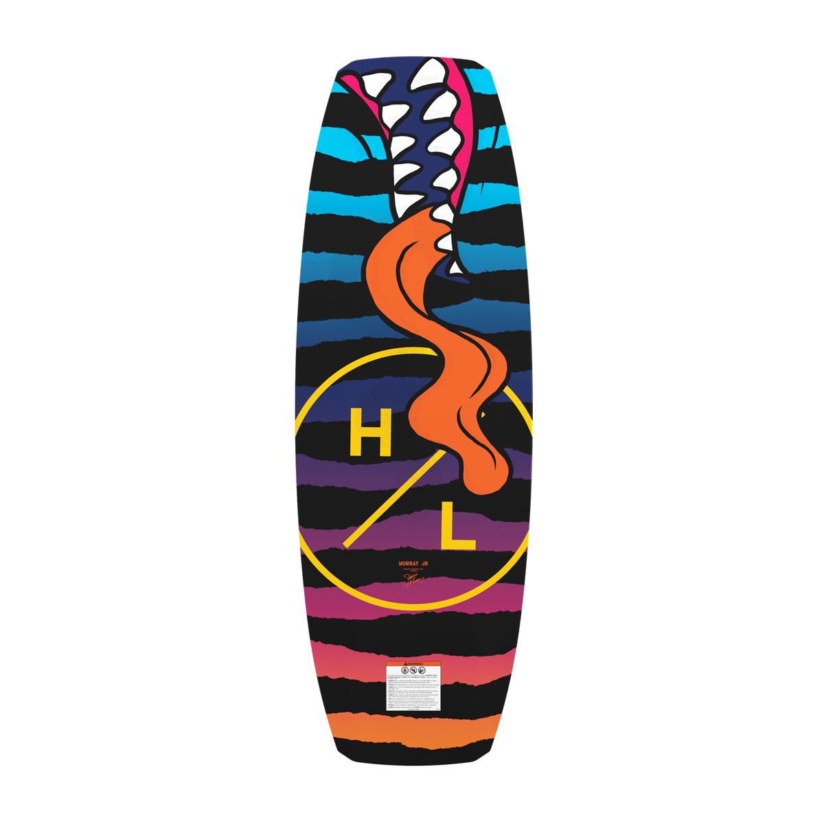Base view of Murray Jr. Boys wakeboard with teeth and tongue artwork over HL logo.