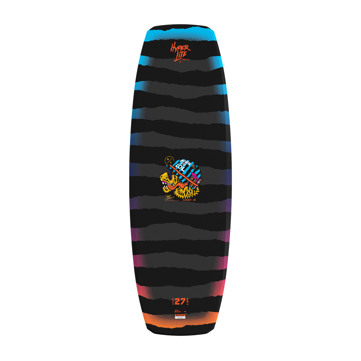 Top view of Murray Jr. Boys wakeboard featuring lion graphic and striped design.