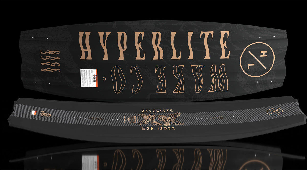 Rage Loaded wakeboard bottom with copper logo text and circle HL logo.