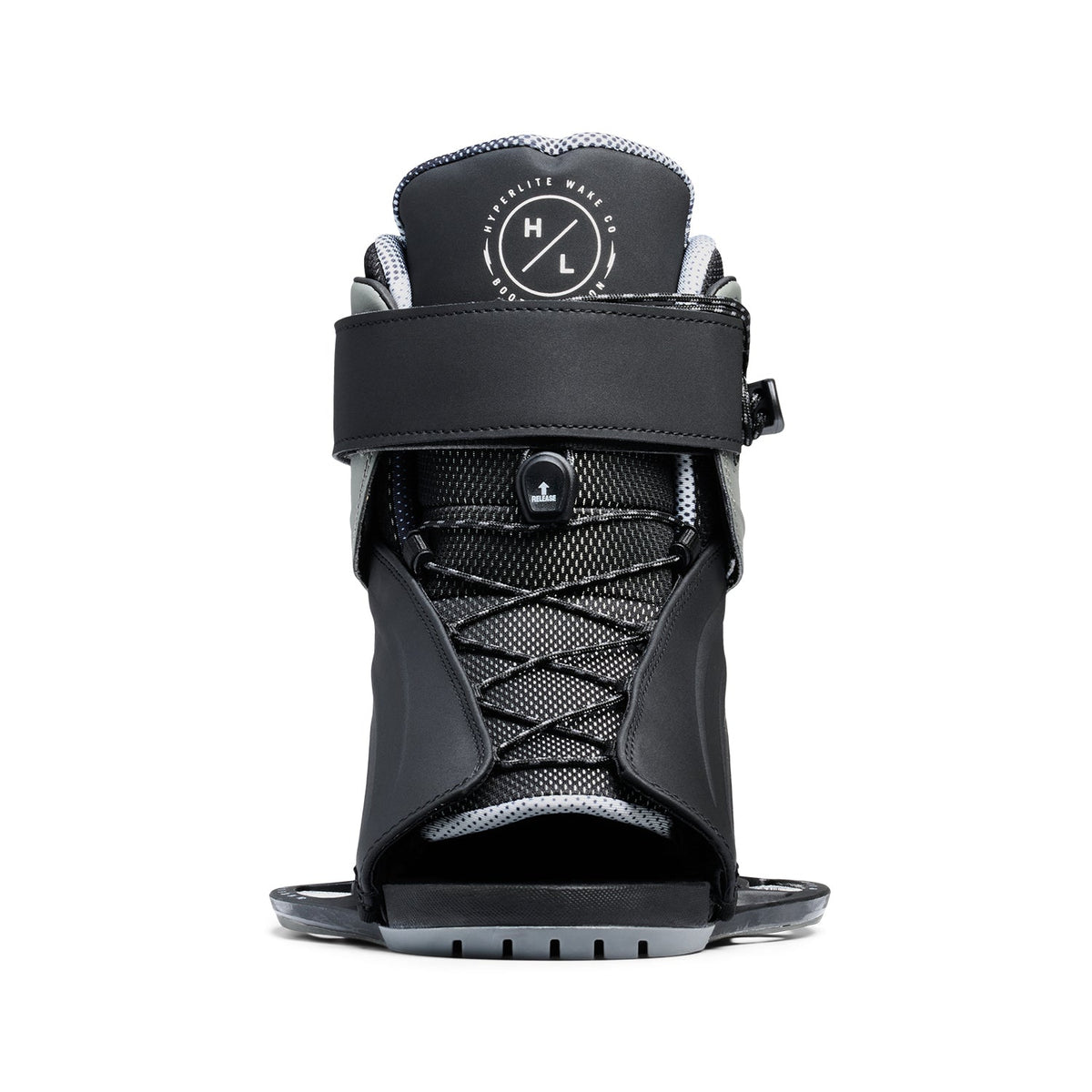 Front view of Session Binding with centered lace, black strap, and HL logo on tongue.