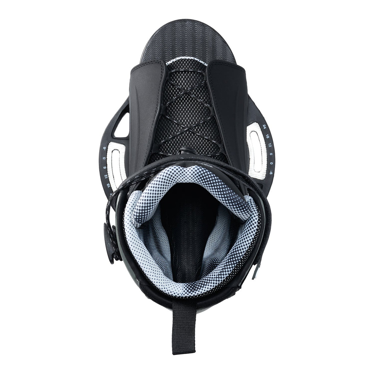 Top view of Session Binding showing open-toe design, laces, and ankle straps.