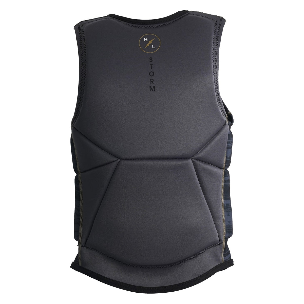 Back view of Storm Jacket showing gray panel design and vertical HL Storm logo.